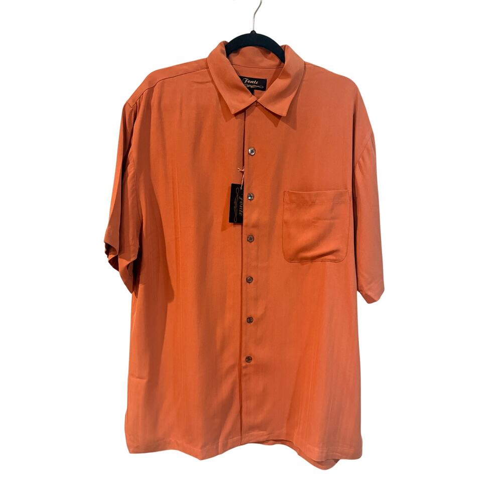 Fonte Men's Coral Orange Washable Silk Button-Down Shirt L